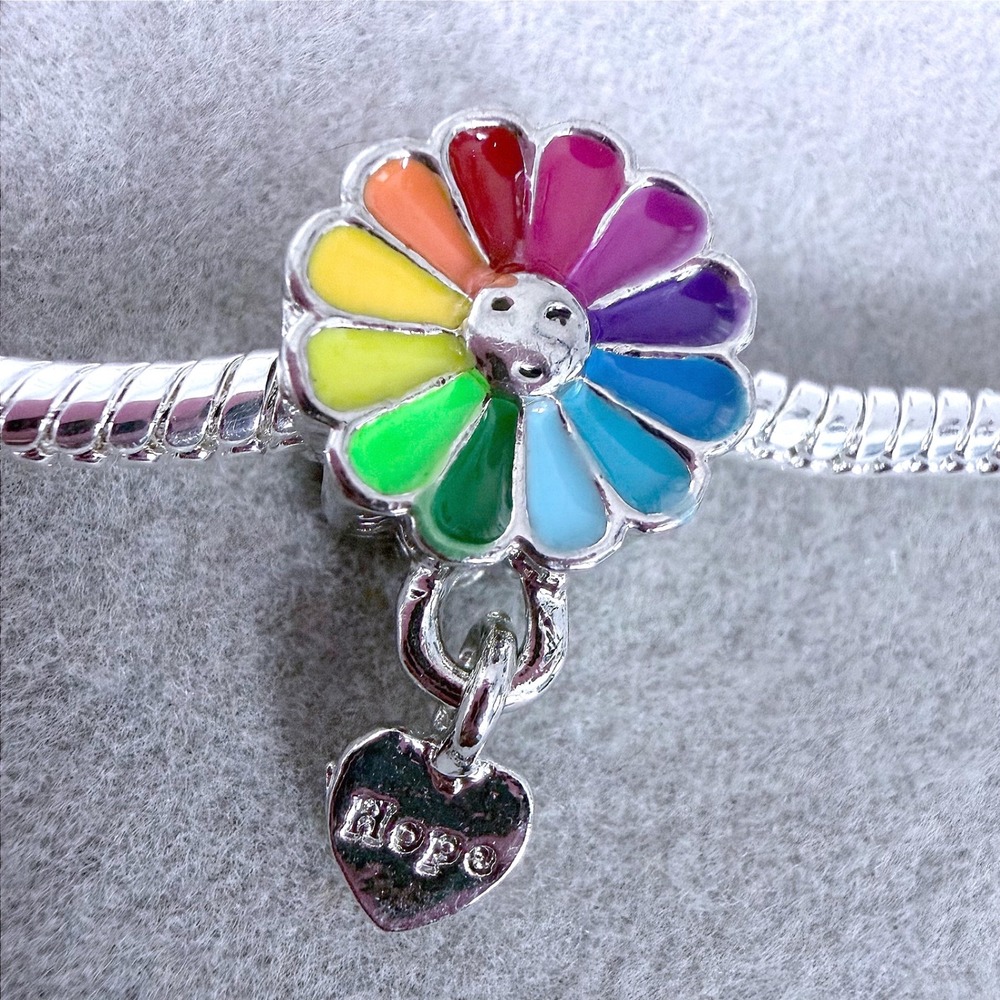 Rainbow Flower Smiley Face Hope Heart Charm fits PANDORA